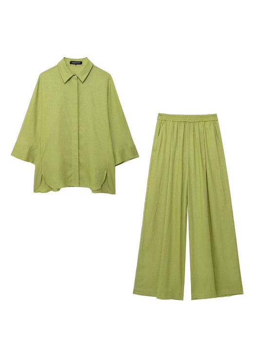 Lightweight Two-Piece Set – Oversized Shirt and Elastic-Waist Wide Trousers