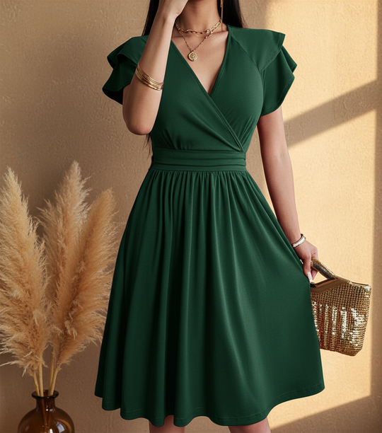 Lightweight Women’s Wrap Midi Dress with Flared Skirt