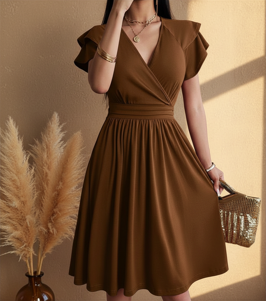 Lightweight Women’s Wrap Midi Dress with Flared Skirt