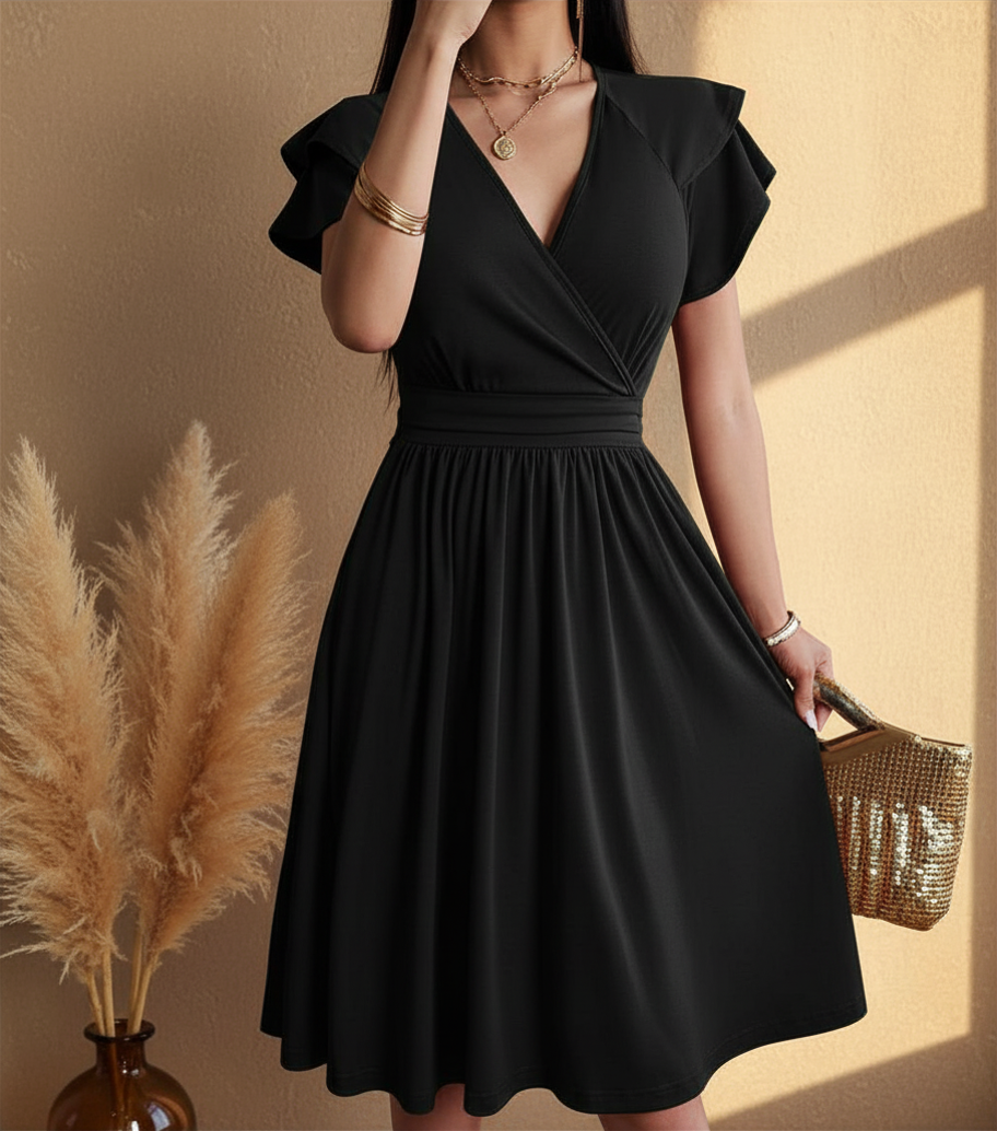 Lightweight Women’s Wrap Midi Dress with Flared Skirt
