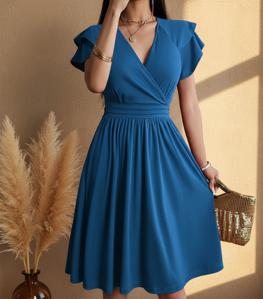 Lightweight Women’s Wrap Midi Dress with Flared Skirt