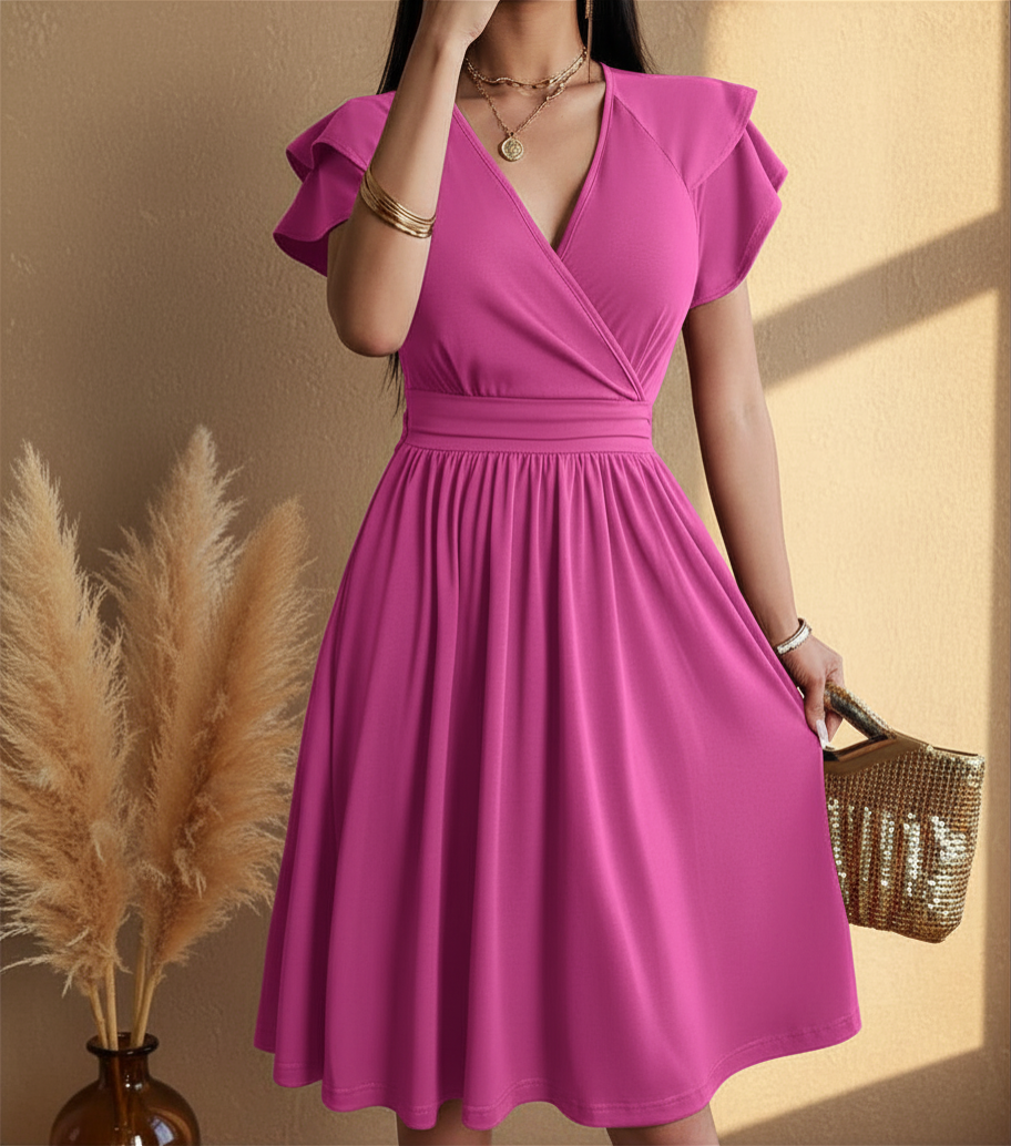 Lightweight Women’s Wrap Midi Dress with Flared Skirt