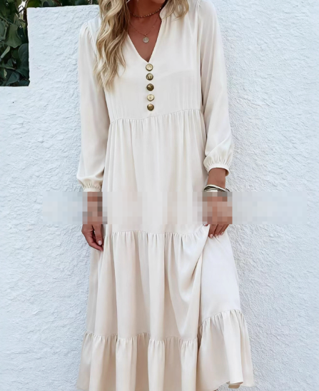 Long-Sleeve Round-Neck Midi Dress