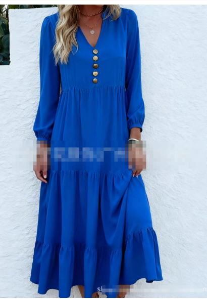 Long-Sleeve Round-Neck Midi Dress