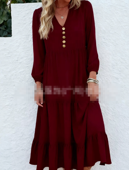 Long-Sleeve Round-Neck Midi Dress
