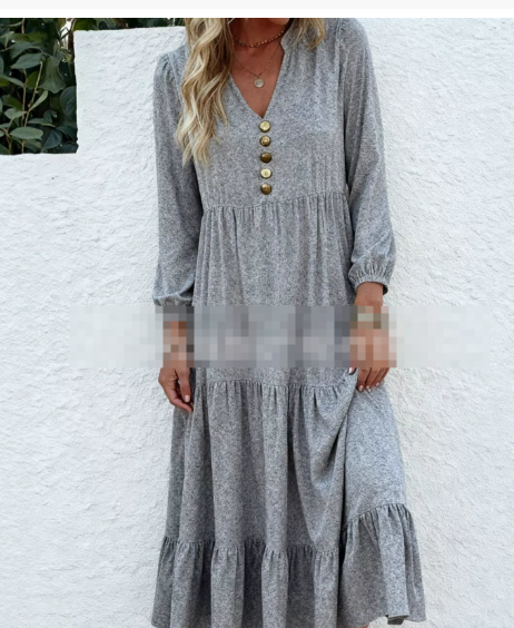 Long-Sleeve Round-Neck Midi Dress