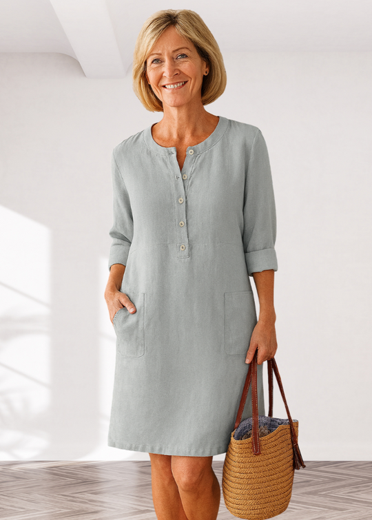 Loose Casual Midi Dress with Functional Pockets