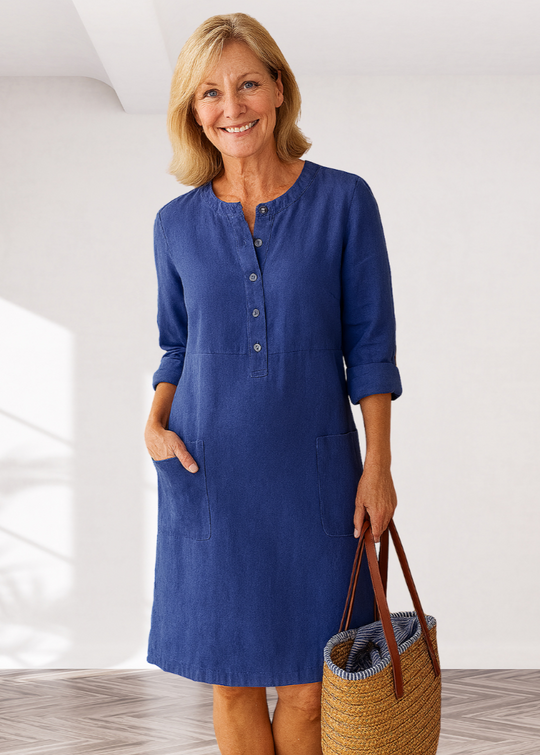 Loose Casual Midi Dress with Functional Pockets