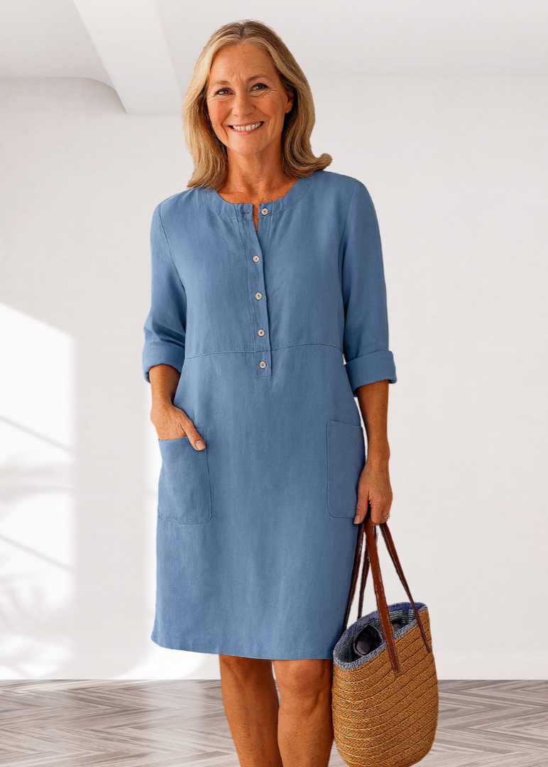 Loose Casual Midi Dress with Functional Pockets