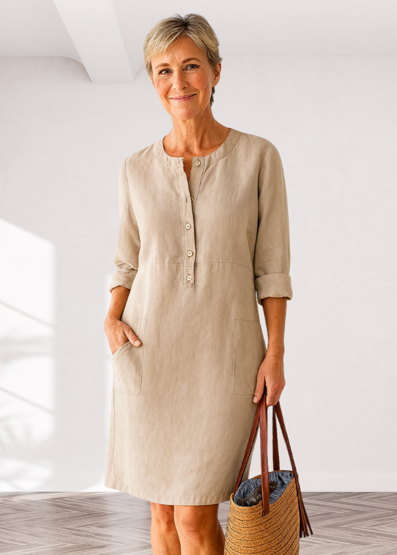 Loose Casual Midi Dress with Functional Pockets