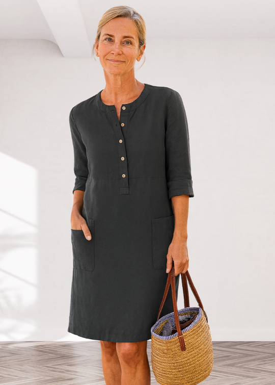 Loose Casual Midi Dress with Functional Pockets