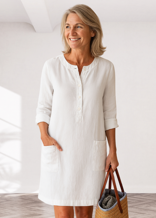 Loose Casual Midi Dress with Functional Pockets