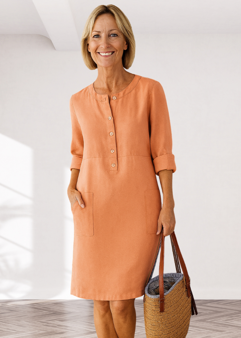 Loose Casual Midi Dress with Functional Pockets