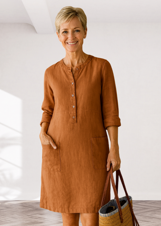 Loose Casual Midi Dress with Functional Pockets
