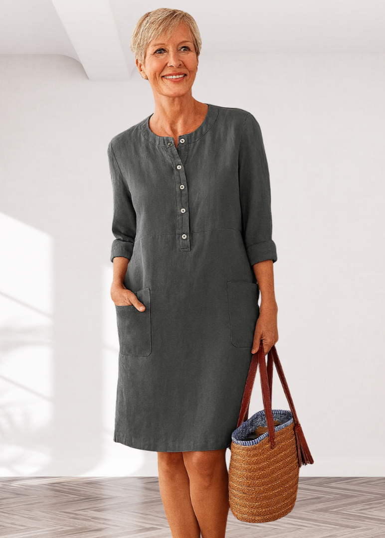 Loose Casual Midi Dress with Functional Pockets