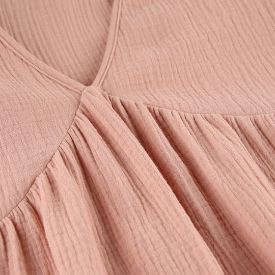 Loose V-Neck Midi Dress with Short Sleeves