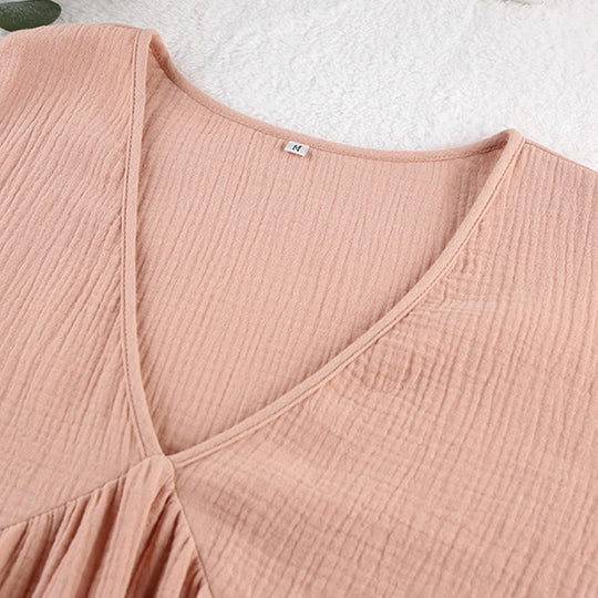 Loose V-Neck Midi Dress with Short Sleeves
