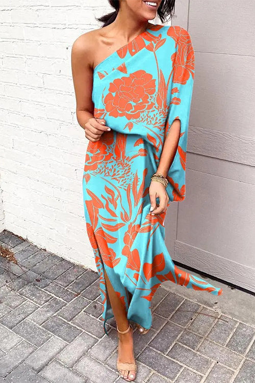 Margovil One-Shoulder Printed Dress – Casual Side-Slit Style