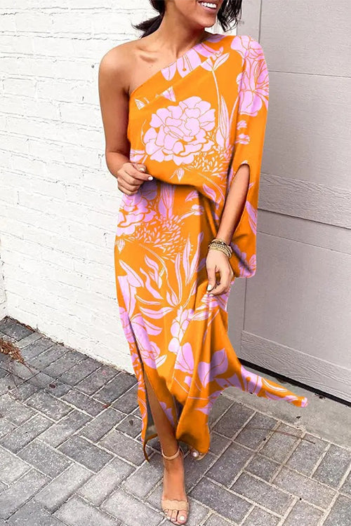 Margovil One-Shoulder Printed Dress – Casual Side-Slit Style