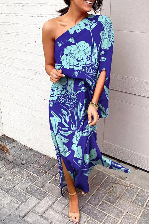 Margovil One-Shoulder Printed Dress – Casual Side-Slit Style