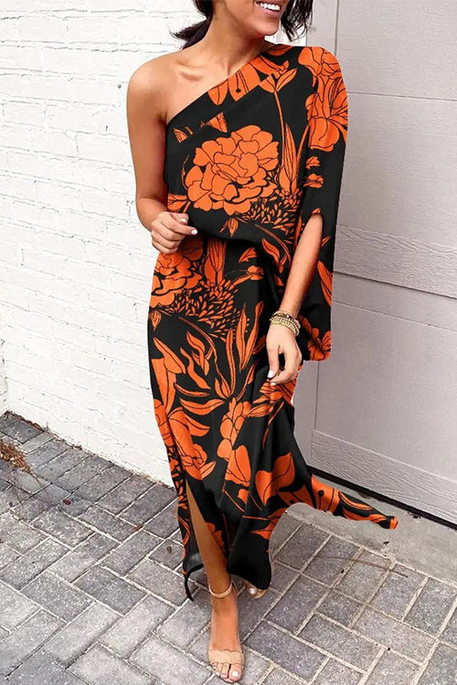 Margovil One-Shoulder Printed Dress – Casual Side-Slit Style