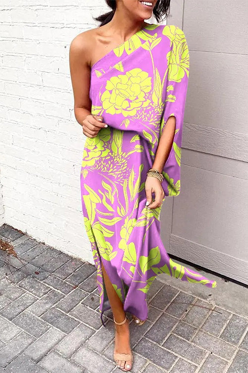Margovil One-Shoulder Printed Dress – Casual Side-Slit Style