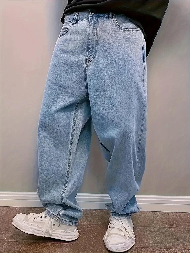 Men's Baggy Tapered Jeans with Elasticated Ankles