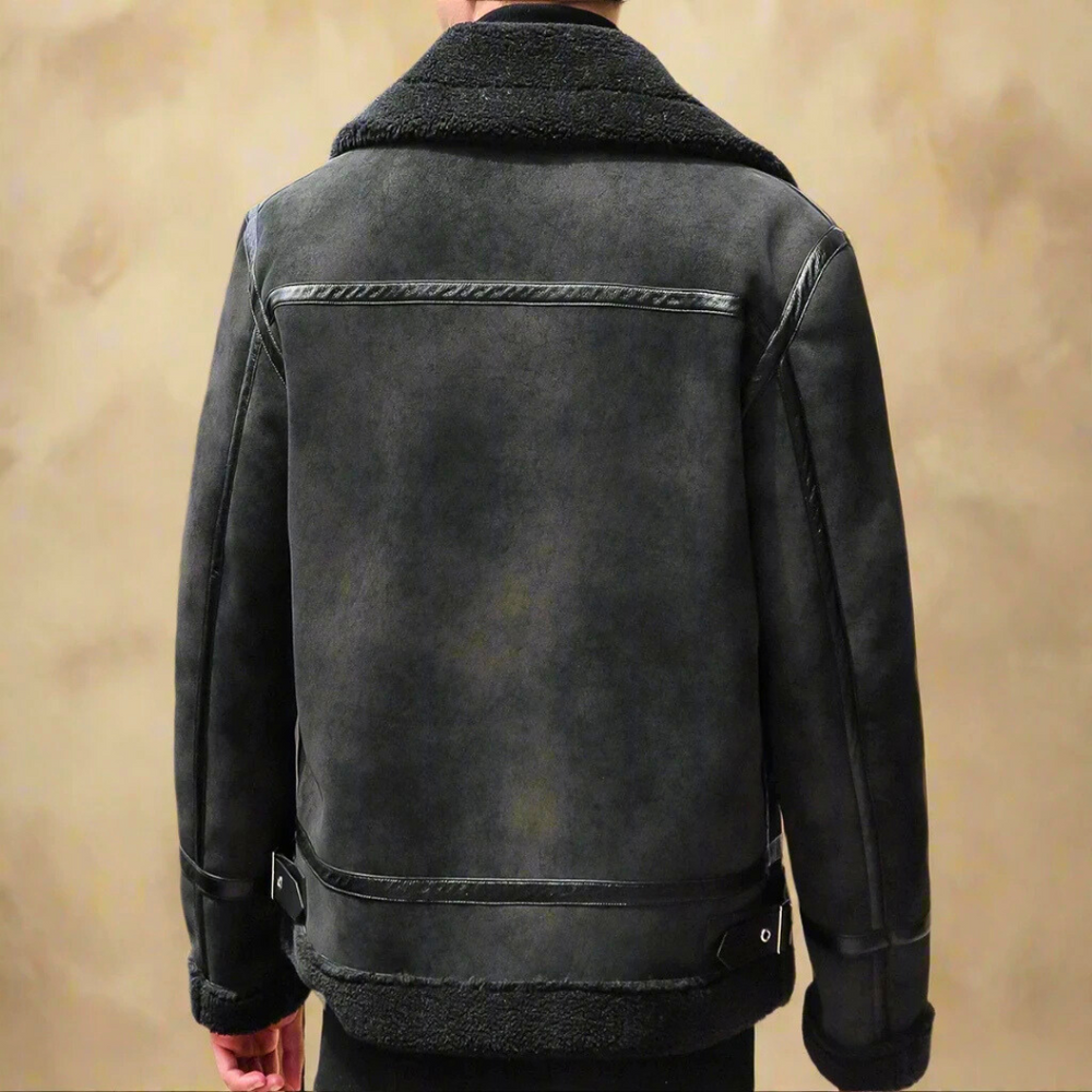 Men's Belted Suede Winter Coat with Warm Fur Lining
