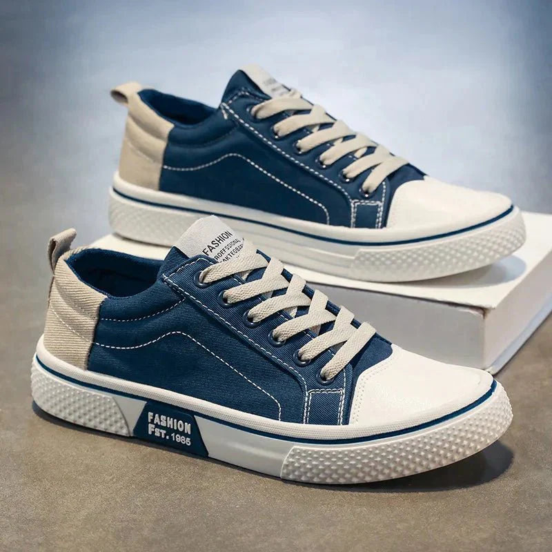 Men's Blue and White Retro Canvas Sneakers with EVA Insole, Sizes 39–46