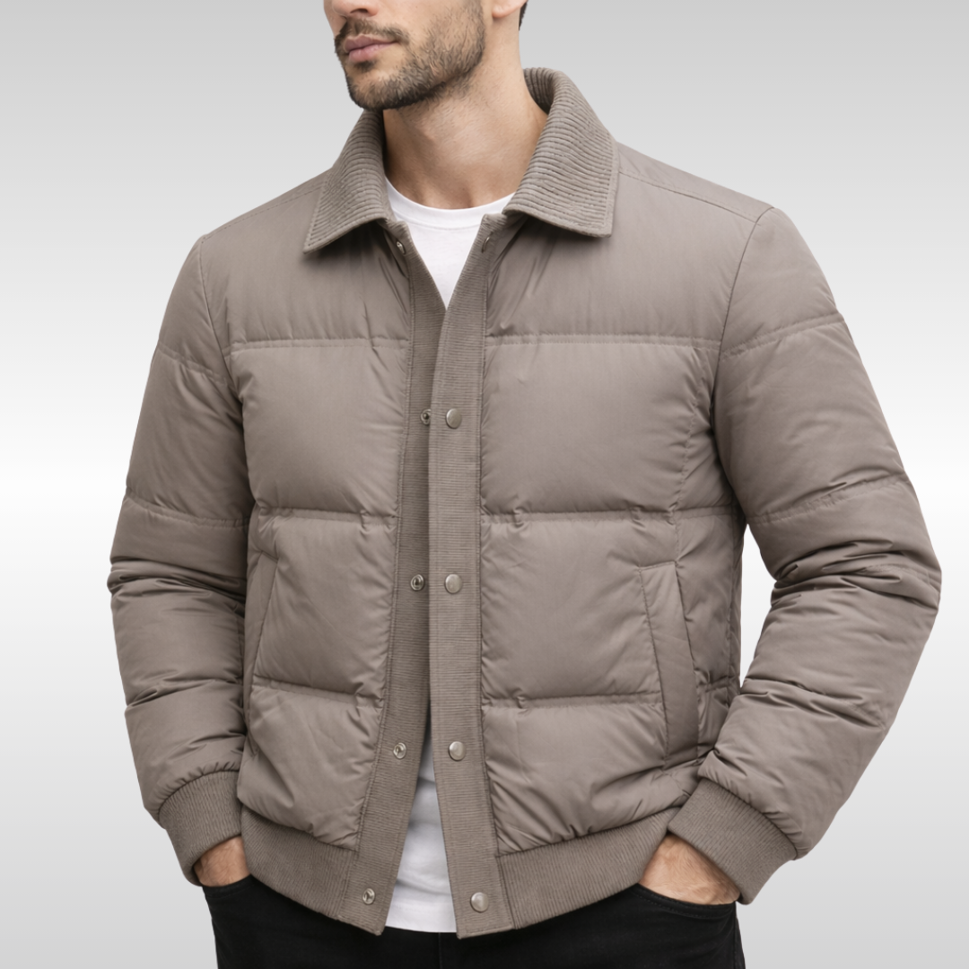 Men’s Button-Front Quilted Jacket – Structured Lightweight Winter Coat