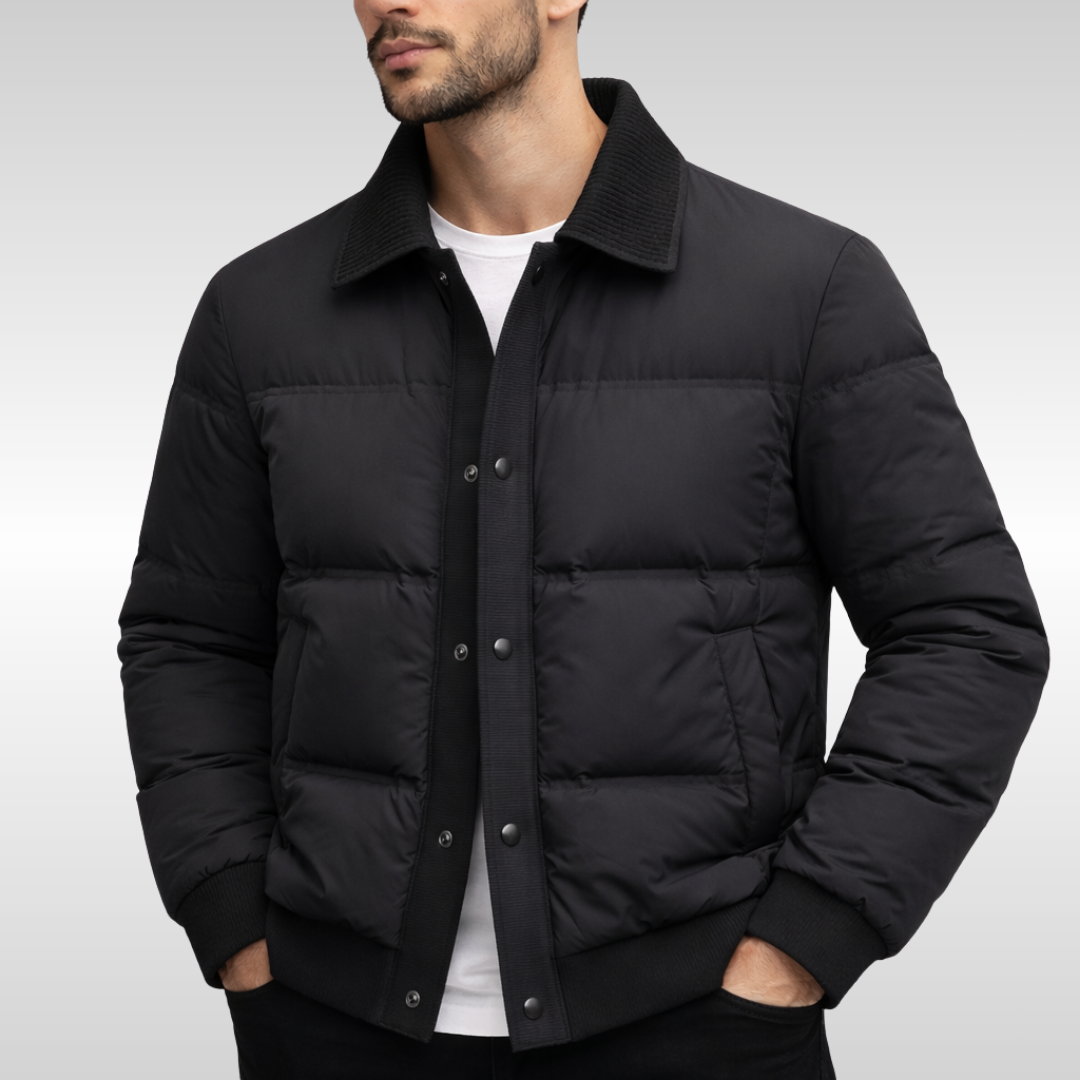Men’s Button-Front Quilted Jacket – Structured Lightweight Winter Coat