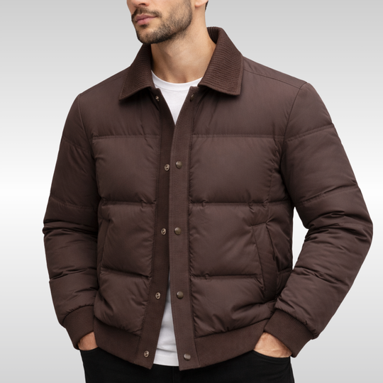 Men’s Button-Front Quilted Jacket – Structured Lightweight Winter Coat
