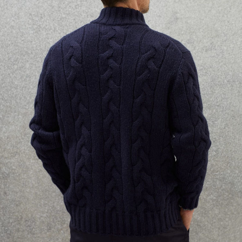 Men's Cable-Knit Quarter-Zip Sweater – Stand Collar