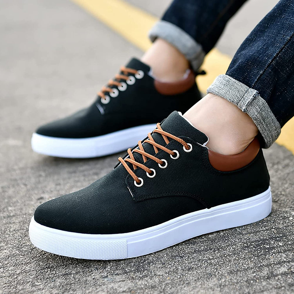 Men's Canvas Low-Top Trainers with Thick White Platform Sole
