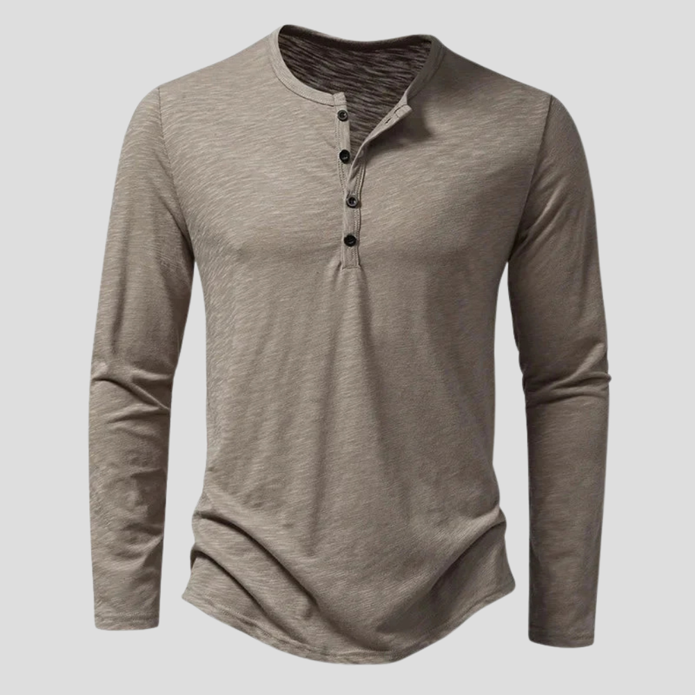 Men's Collarless Long-Sleeve Knit Shirt – Button Placket, S–2XL