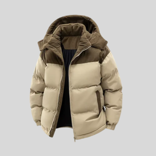 Men’s Colour-Block Hooded Puffer Jacket – Insulated Winter Coat with Pockets
