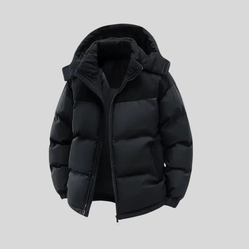 Men’s Colour-Block Hooded Puffer Jacket – Insulated Winter Coat with Pockets