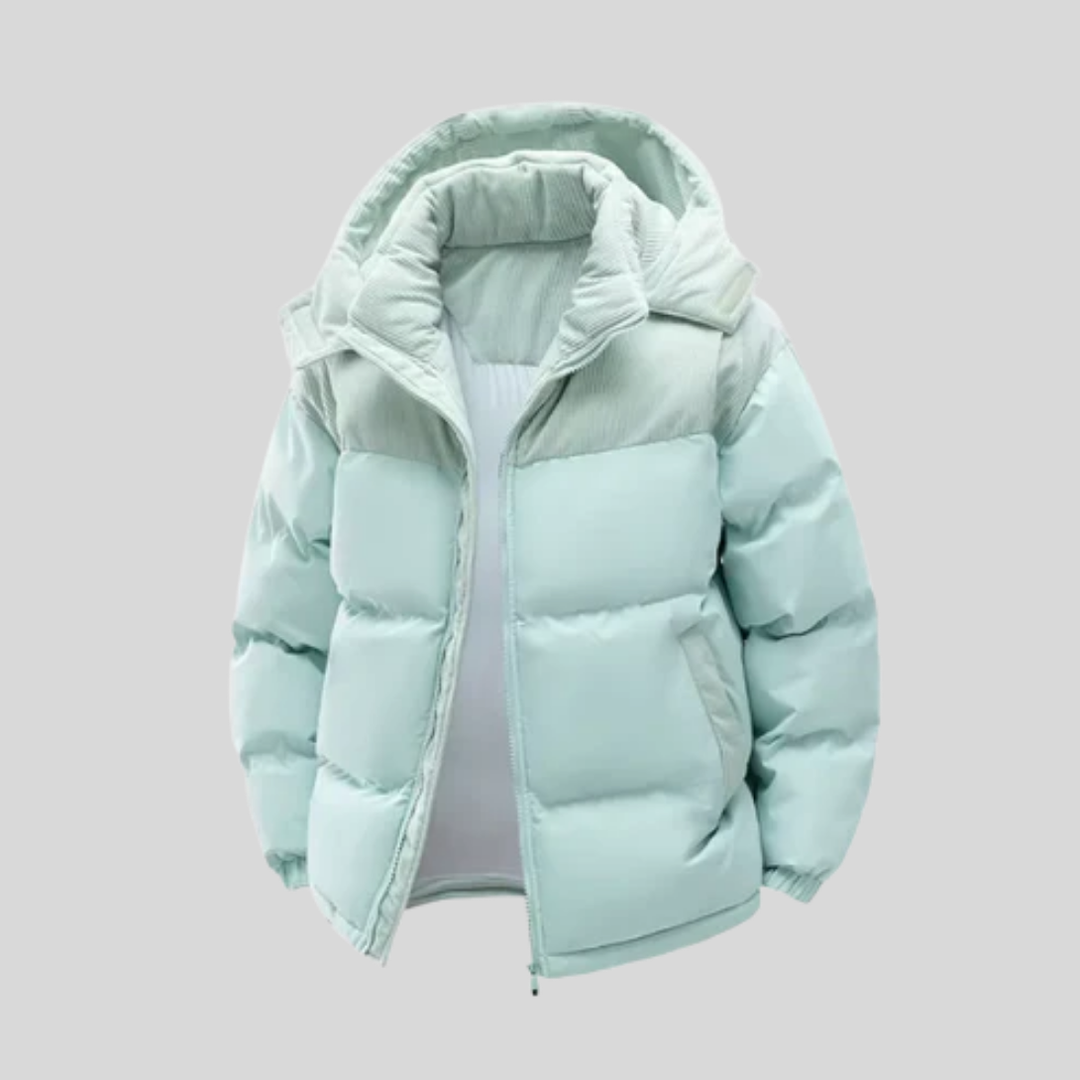Men’s Colour-Block Hooded Puffer Jacket – Insulated Winter Coat with Pockets