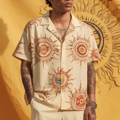Men's Colour-Block Print Shirt – Relaxed Stretch Short-Sleeve Fit