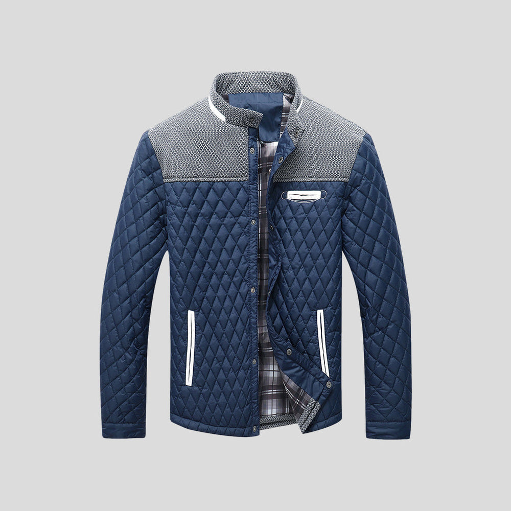Men's Colour-Block Quilted Jacket – Water-Repellent Stand-Collar Design