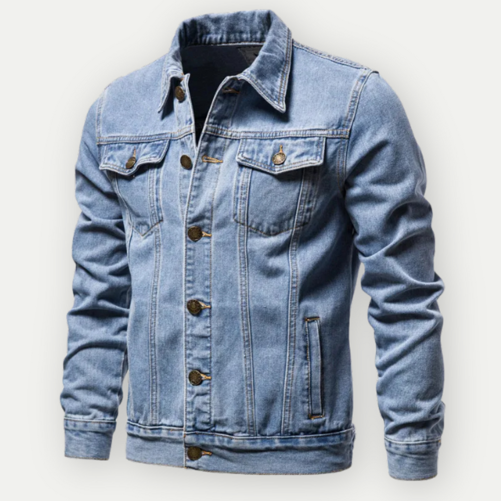 Men's Contrast-Stitch Denim Jacket – Button-Pocket Casual Outerwear