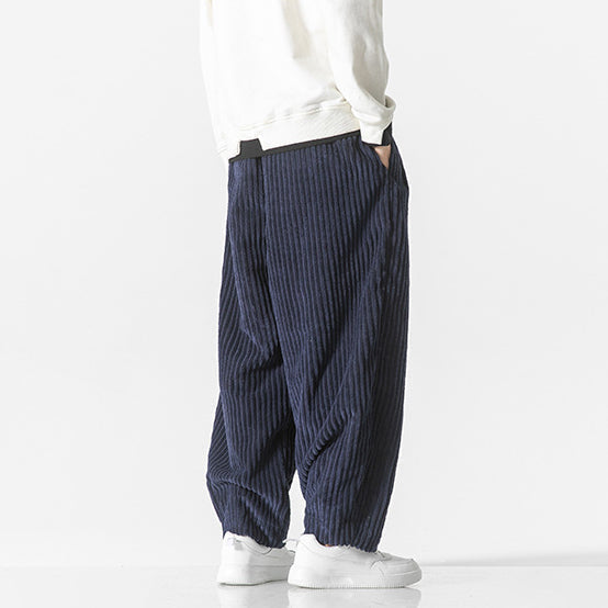 Men's Corduroy Trousers with Elastic Waist and Side Pockets