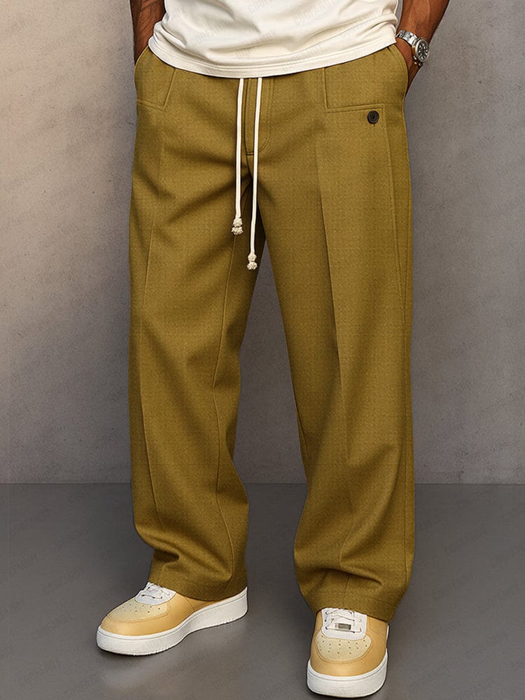 Men’s Cotton-Blend Wide-Leg Pants – Relaxed Drawstring Trousers