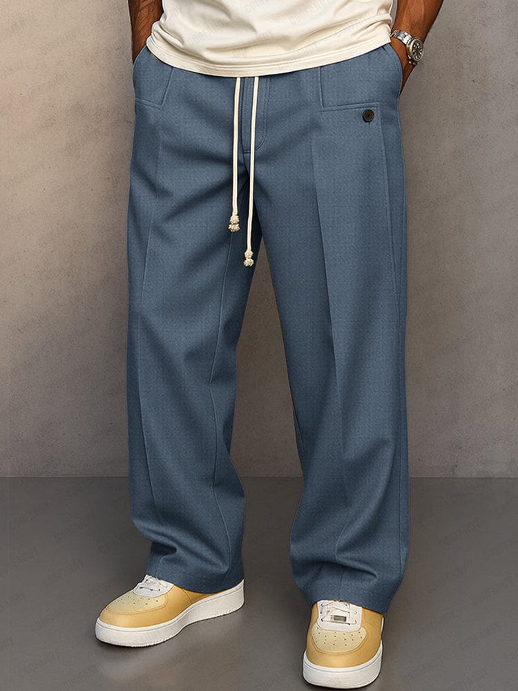 Men’s Cotton-Blend Wide-Leg Pants – Relaxed Drawstring Trousers