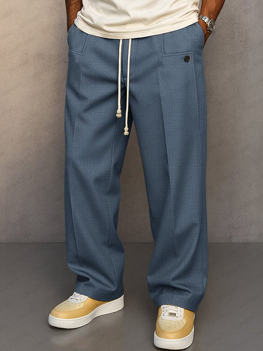 Men’s Cotton-Blend Wide-Leg Pants – Relaxed Drawstring Trousers