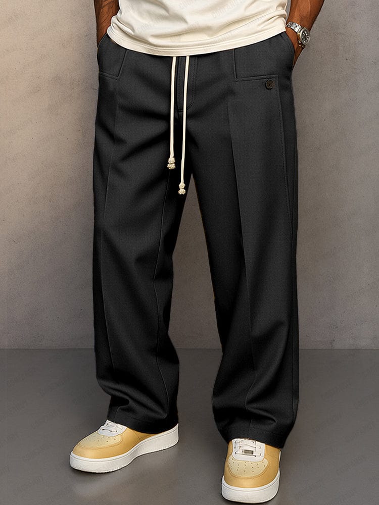 Men’s Cotton-Blend Wide-Leg Pants – Relaxed Drawstring Trousers