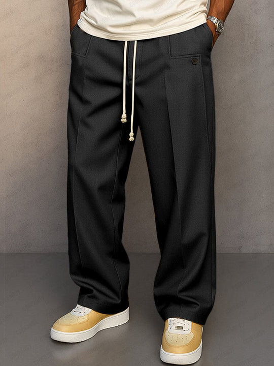 Men’s Cotton-Blend Wide-Leg Pants – Relaxed Drawstring Trousers
