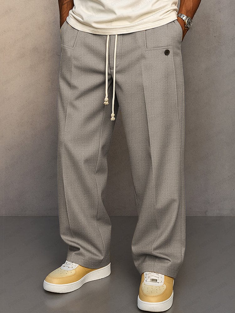 Men’s Cotton-Blend Wide-Leg Pants – Relaxed Drawstring Trousers