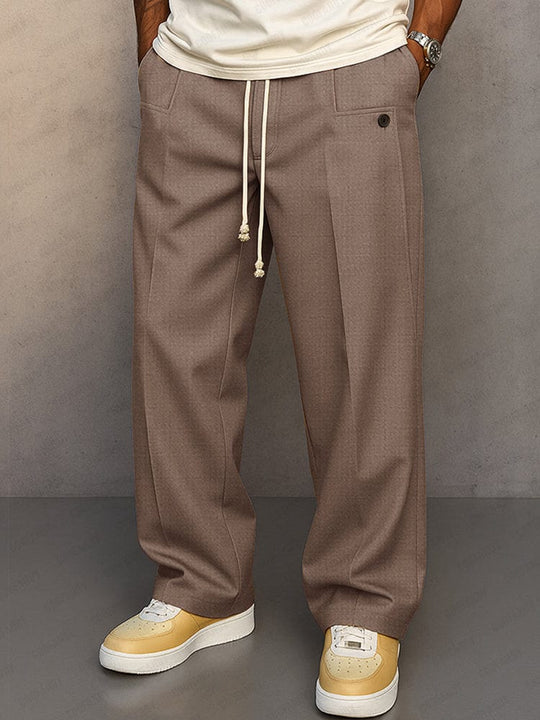 Men’s Cotton-Blend Wide-Leg Pants – Relaxed Drawstring Trousers