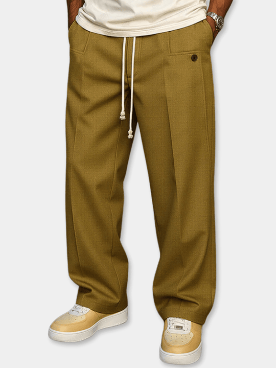 Men’s Cotton-Blend Wide-Leg Pants – Relaxed Drawstring Trousers